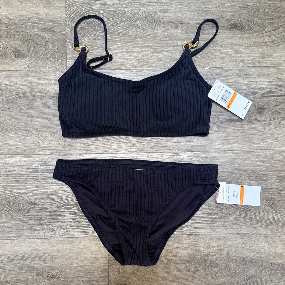 Michael Kors Black Ribbed Bikini Set